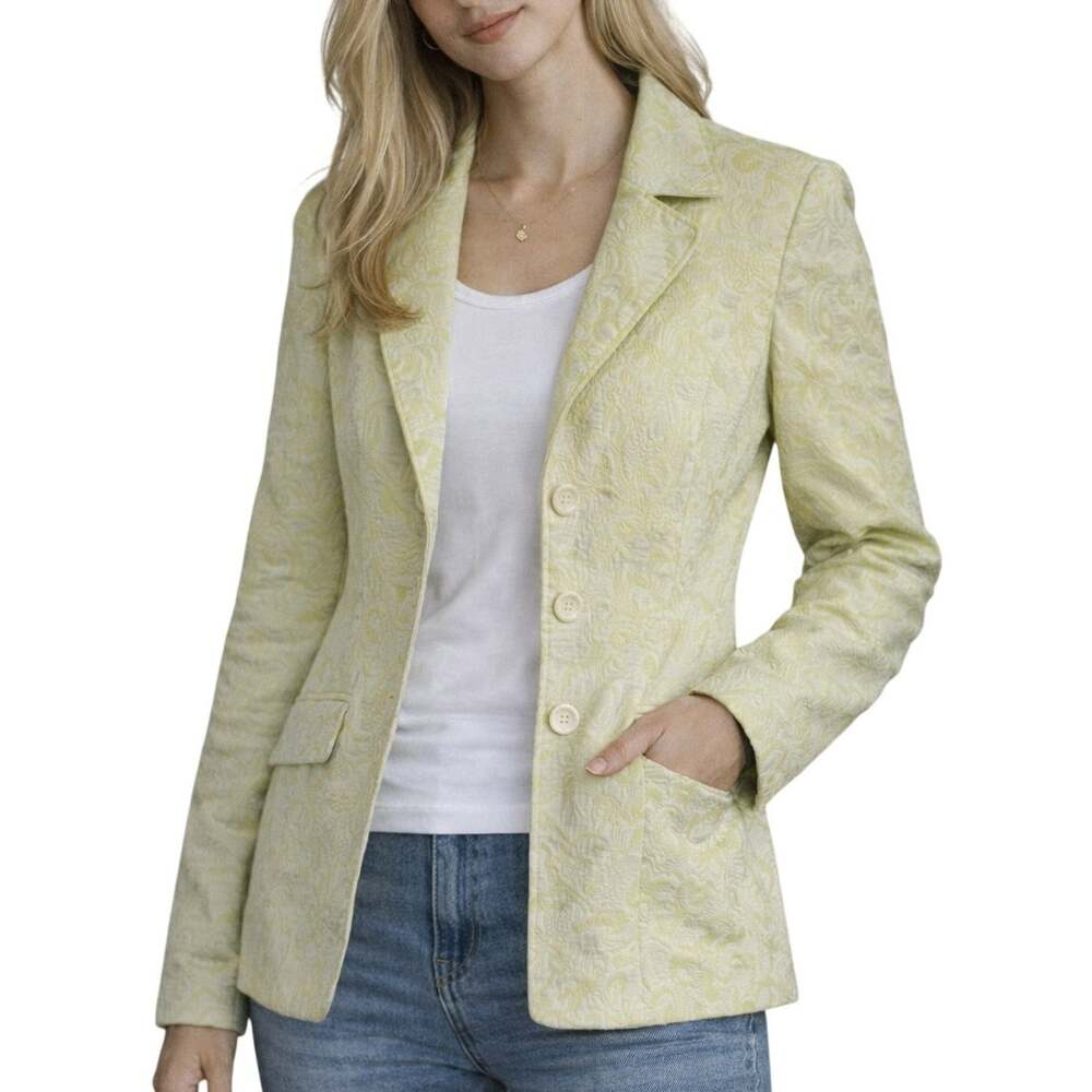 GNW Coat Lime Green Floral Jacket Womens Small Holiday Office Formal Cottage